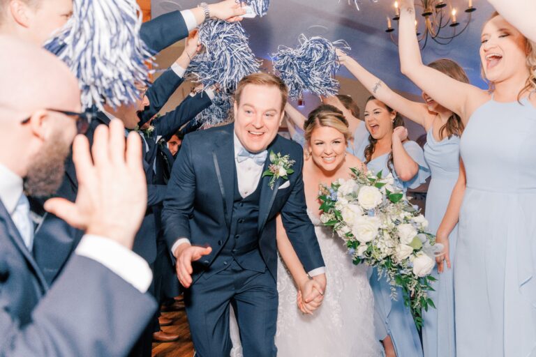 Couple celebrates with wedding guests